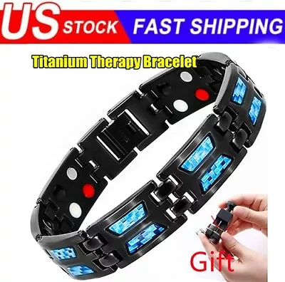 Carbon Blue Titanium Magnetic Therapy Bracelet Unique Double Row Ultra Strength • $9.99