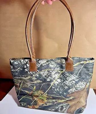 Mossy Oak Camouflage Handbag Tote Brown Faux Leather Base & Handles • $29.95