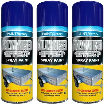 3x Galvanised Effect Spray Paint Can Multipurpose Home Living Room 1057 400ML • £14.29