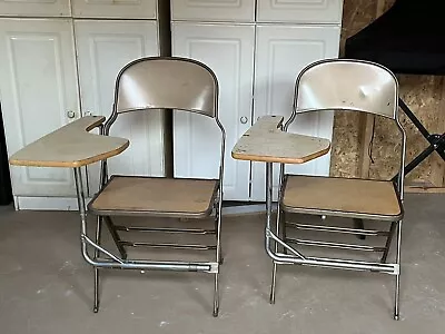 VINTAGE FOLDING Metal School Desk CHAIR RARE Old • $150