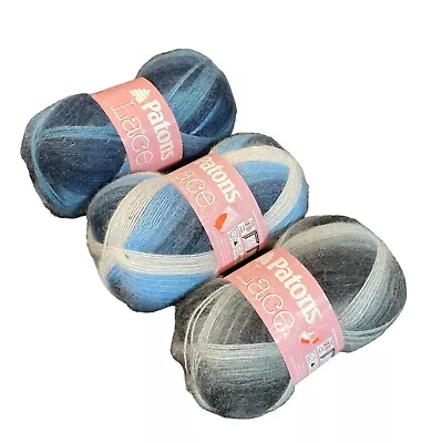 3 Patons Lace Skiens Yarn Acrylic Patina/33046  X 1 Porcelain/33129 X2 Blue/Gray • $14.28