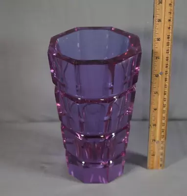 Josef Hoffmann Crystal Purple/Pink Glass Vase Moser Czech 8” • $36