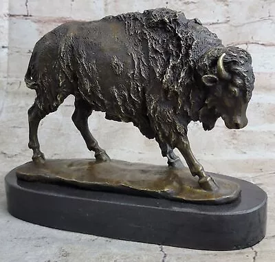 Hand Made Bronze Sculpture Marble Artwork Western Bison Buffalo American Gift • $179.50