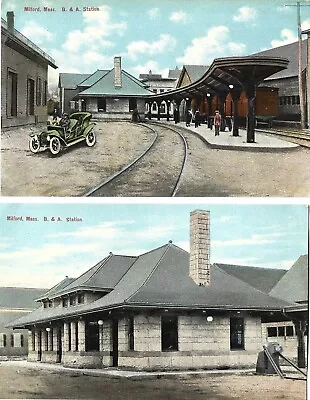 Milford MA -- Boston & Albany RR Station; 2 1920's Color PCs • $14.50