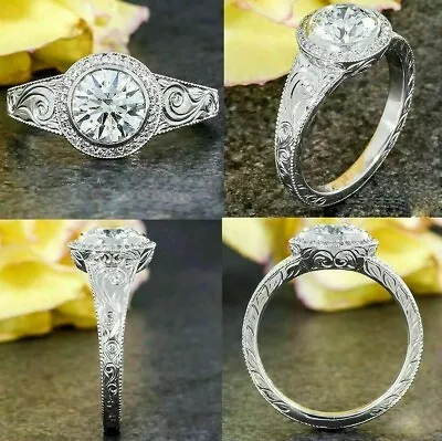 2.56Ct Round Cut Lab Created Diamond Vintage Art Deco Engagement Ring 925 Silver • $95