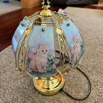 Vintage Brass Touch Lamp With Glass Panels Cats Kittens Works Great • $39.95
