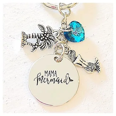 Mama Mermaid Silver Accessories Charm Keychain Gift For Beach & Ocean Lovers • $16