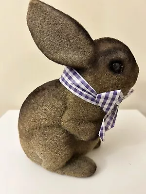 Vintage Fuzzy Flocked Brown Bunny Rabbit Coin Piggy Bank With Stopper Easter 8” • $19.75