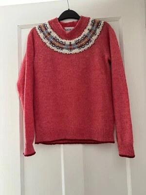 £24 • Buy BRORA Wool Fair Isle Yoke Jumper, Antique Pink, Size 8