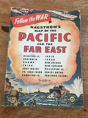 Hagstroms  Follow The War  Pacific And The Far East WWII Map Military • $19.99