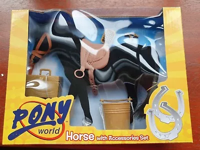 £6.99 • Buy NEW PONY WORLD Black Horse With Accessories Set Horses Play Set Plush Horse Toy