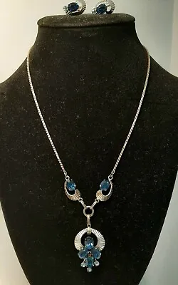 Van Dell Vintage Blue Retro 1940-1950 Sterling 16.5  Necklace Matching Earrings • $80