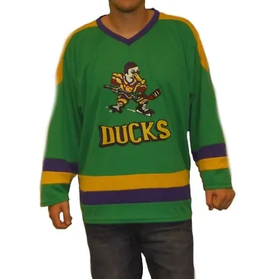 Mighty Ducks Logo Hockey Jersey Movie Player 90s Costume Uniform Sweater Group • $36.08