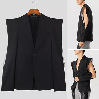 Mens Long Sleeve Deep V Neck Outwear Side Ruffle Panel Suits Black Coat Jacket • $27.54