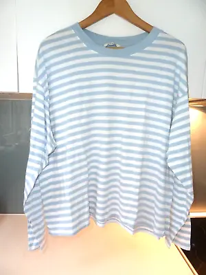 MONKI White Pastel Blue OVERSIZED STRIPED BRETON Top Size 18 20 Approx • $18.94