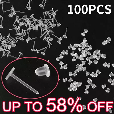 100x Invisible Plastic Earring Pins & Anti-Allergy Rubber Studs Jewellery Retain • £2.99