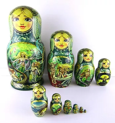 Matryoshka Nesting Dolls 9.8  10 Pc. Mermaid Fairytale Hand Made Russian 966 • $624.99