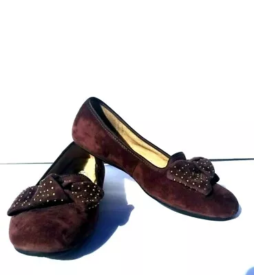 UGG Australia Alloway Studded Bow Flats Brown Suede Slip On Shoes 1004766 Sz 7.5 • $29.95