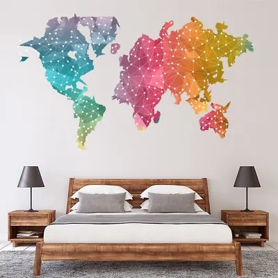 Abstract Watercolour World Map Wall Sticker WS-51370 • £16.98