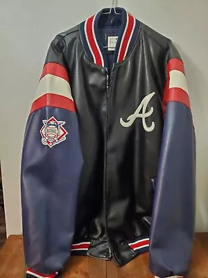 Atlanta Braves Navy And Black Varsity Leather Jacket • $120