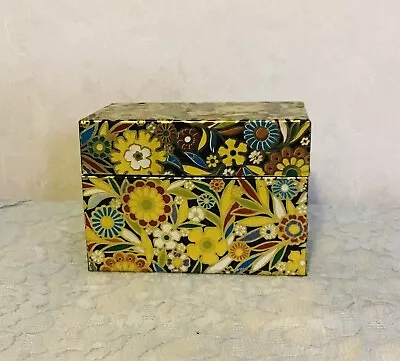 70s Recipe Box Vintage Boho Floral Tin Metal With Cards J. CHEIN • $13.50