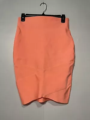 Wow Couture Bodycon Skirt Womens Medium Orange Pencil Stretch Bandage • $17.95