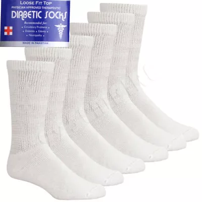 Lot Men's White Circulatory Diabetic Crew Socks 9-1110-1313-15 • $11.99