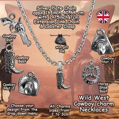 Wild West Charm Necklaces Cowboy Boots & Hats Horse Line Dance Gun Lasso • £2.99