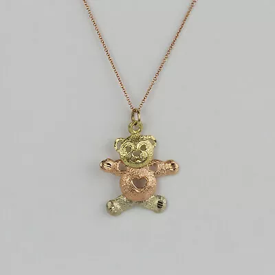 14k Tri-Color Gold Womens Moveable Teddy Bear Pendant Necklace 16  • $149