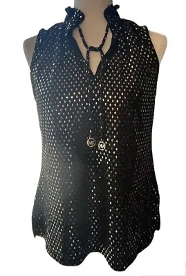 $98 Michael Kors Sleeveless Front Tie Top Black W/ Gold Rhombus Sequin Womens M • $46.99