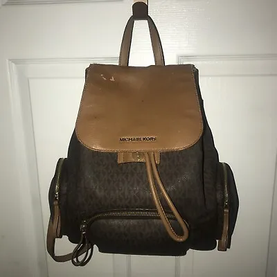 Michael Kors BROWN ACORN Abbey Leather Adjustable Strap Cargo Backpack READ!!! • $44.99