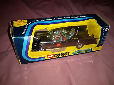 Vintage CORGI 267 Batmobile With Tow Hook Batman And Robin Silver Wheel Original • $92.09