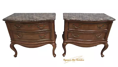 Pair Thomasville Villa Soleil Collection Large Burled Marble Top Night Chests • $1569