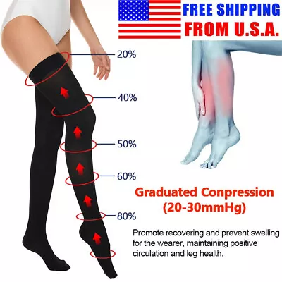 Women's Compression Socks 20-30 MmHg Thigh High Closed Toe Support Stockings • $21.99