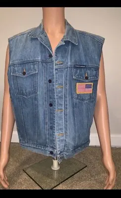 NORTHPEAK BLUE JEAN VEST MEDIUM 100% COTTON AMERICAN FLAG Patch MEN’S • £17.10