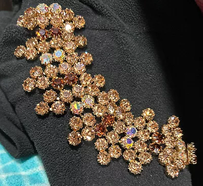 MASSIVE Vintage Unsigned Confirmed Schiaparelli AB Topaz Rhinestone Bracelet 7” • $182