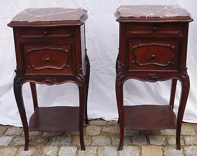 French Carved Rosewood Red Marble Pair Night Stand Side Table Louis XV Style 19C • $3800