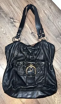 B.Makowsky Large Black Leather Satchel Purse Shoulder Bag Handbag Buckle • $23.99