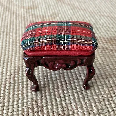 Pat Tyler Dollhouse Miniature Red Plaid Stool Ottoman W/Leather Trim Seat 1678 • $49.95