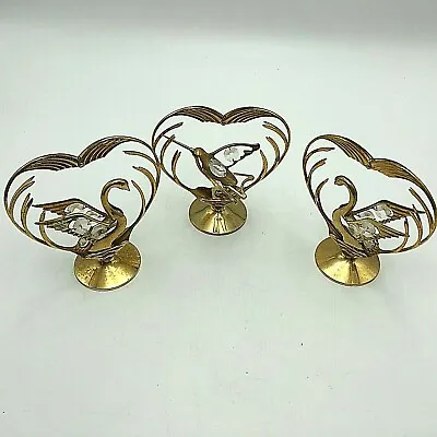 Lot 3 Vtg Mascot Crystal Delight Heart Hummingbird Swan Crystal Gold Plated 1992 • $15.99