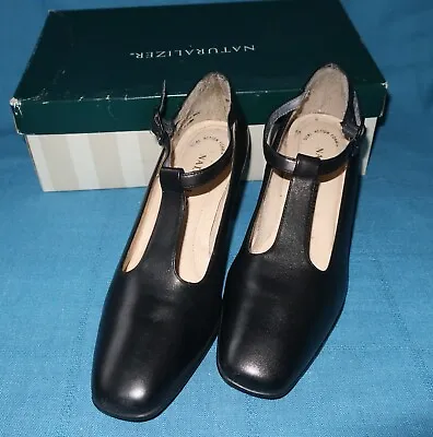 Vtg Naturalizer Monet Black Leather T-Strap Shoe Women's Sz 6 N 2.5  Heel W/Box • $12