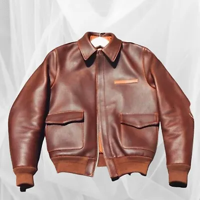 Bomber Jacket Distressed Leather Jacket Mens Real Lamb Skin Coat Two Ton Brown • $99.99