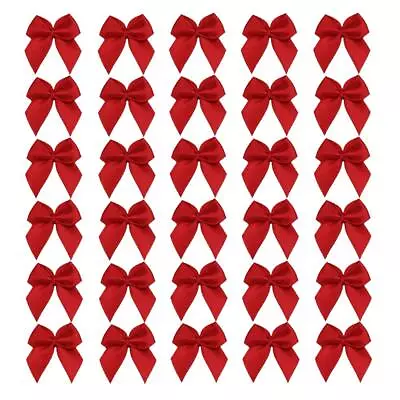 50pcs Boutique Mini Red Satin Ribbon Bows Flowers Appliques DIY Craft For Sew... • $13.13