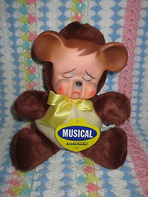 Vintage Knickerbocker Pouty Pouting Bear Sad Face Musical Wind-up W/ Hang Tag • $85