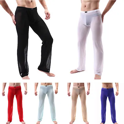 US Mens Mesh See Through Pajama Pants Nightwear Loose Lounge Long Johns Trousers • $9.39