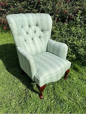 Traditional Jade Wingback Queen Anne Fabric Green Fireside Armchair # • £90