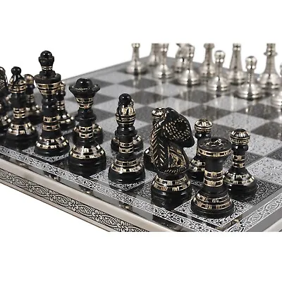 Staunton Inspired Brass Metal Luxury Chess Pieces & Board Set - 12  - Unique Art • £155.70