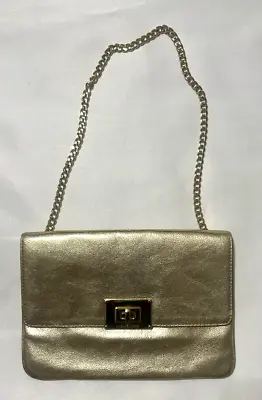 🌟MICHAEL KORS Sloan Metallic Leather Clutch Gold Chain Strap Shoulder Bag EUC • $38.51