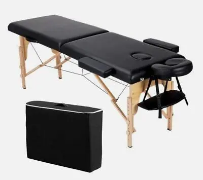 Massage Table 2 Fold Adjustable Portable Facial Spa Salon Bed Tattoo Table Black • $87.99