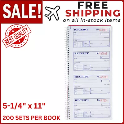 Money And Rent Receipt Book 2-Part Carbonless 5-1/4  X 11  Spiral Bound 200 Sets • $12.99